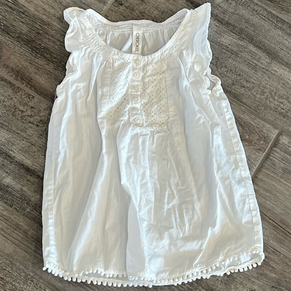 Cherokee Girls White Sleeveless Top Pom Pom Trim Detail Summer Medium 7/8